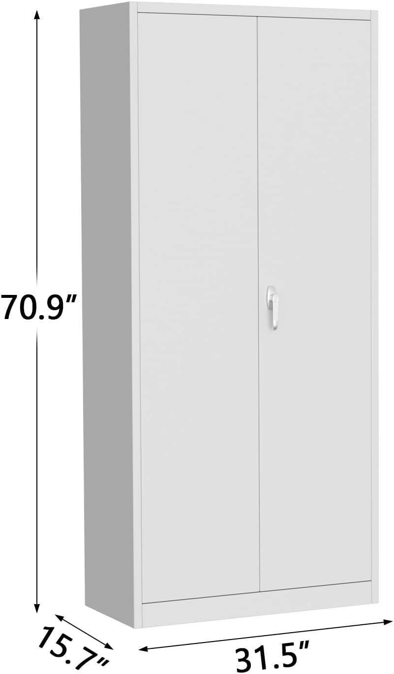 GarveeHome Storage Metal Cabinet 71' with Doors and Shelves Adjustable Adjustable Feet and Lock Tall Storage Cabinet for Pantry Garage Craft Bedroom Office