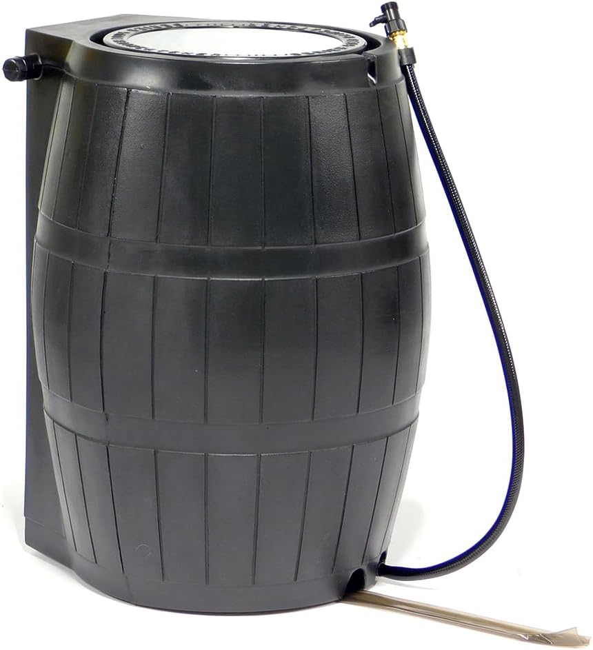 FCMP Outdoor Raincatcher 4000 Rain Barrel, Flat-Back Rainwater Catcher with Spigots, 50 Gallon, Black - Portable Water Storage Container Tank for Home, Garden, and Backyard
