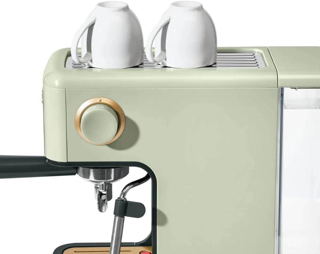 Slim Espresso Maker – 20‑Bar Pressure, Dual‑Spout 52 mm Portafilter, 50 oz Removable Tank, 2‑in‑1 Steam Wand & Touch Controls (Sage Green)
