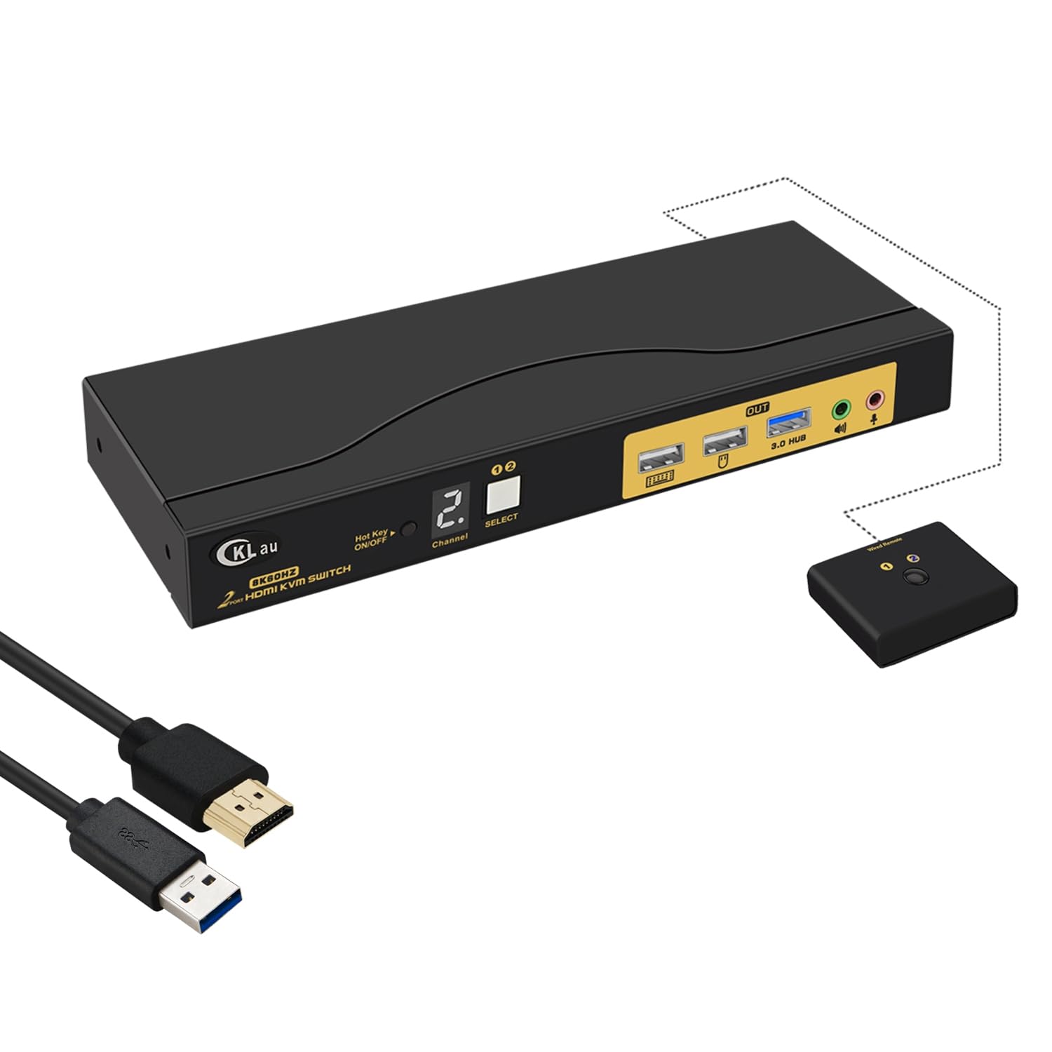 2x1 8K@60Hz 4K@144Hz KVM HDMI Switch with Audio and Cables Support Hotkey Switching, Emulation EDID, 5.1 Channel Digital Fiber Optical Audio, 7.1 Surround Sound Audio Output