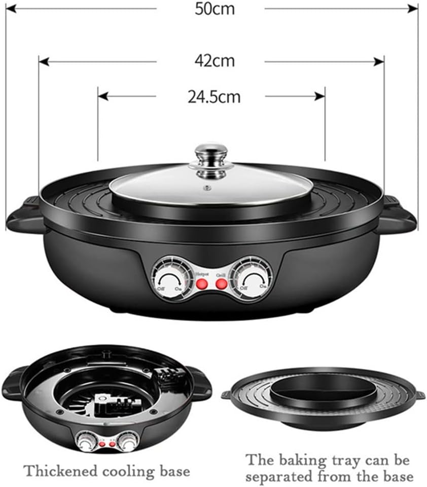Smokeless Grill Electric Hot Pot Barbecue Machine Large Capacity Temperature Split Home BBQ(white-Dinosaur Doodle4,220V EU)