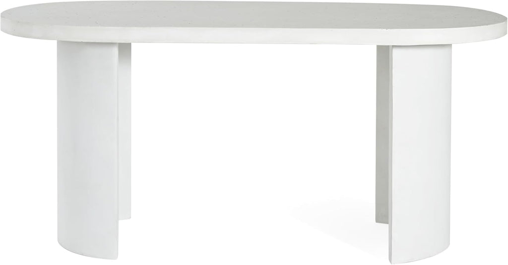 Christopher Knight Home Vicla 3 Pieces Durable Concrete Outdoor Dining Set with Stylish Terrazzo Finish, Patio Dining Table with 2 Benches, Oval Outdoor Patio Furniture Set with Pedestal Base, White
