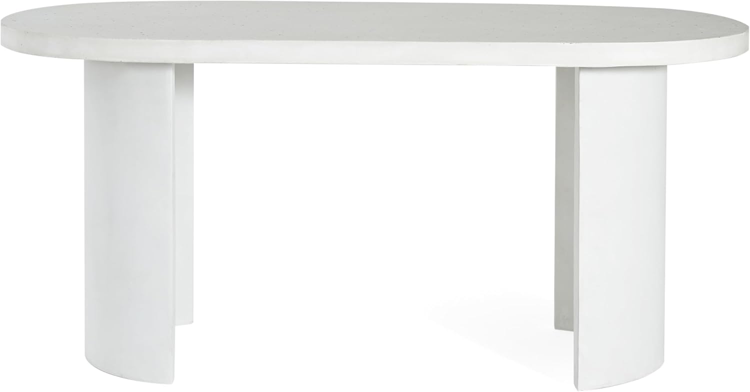 Christopher Knight Home Vicla 3 Pieces Durable Concrete Outdoor Dining Set with Stylish Terrazzo Finish, Patio Dining Table with 2 Benches, Oval Outdoor Patio Furniture Set with Pedestal Base, White