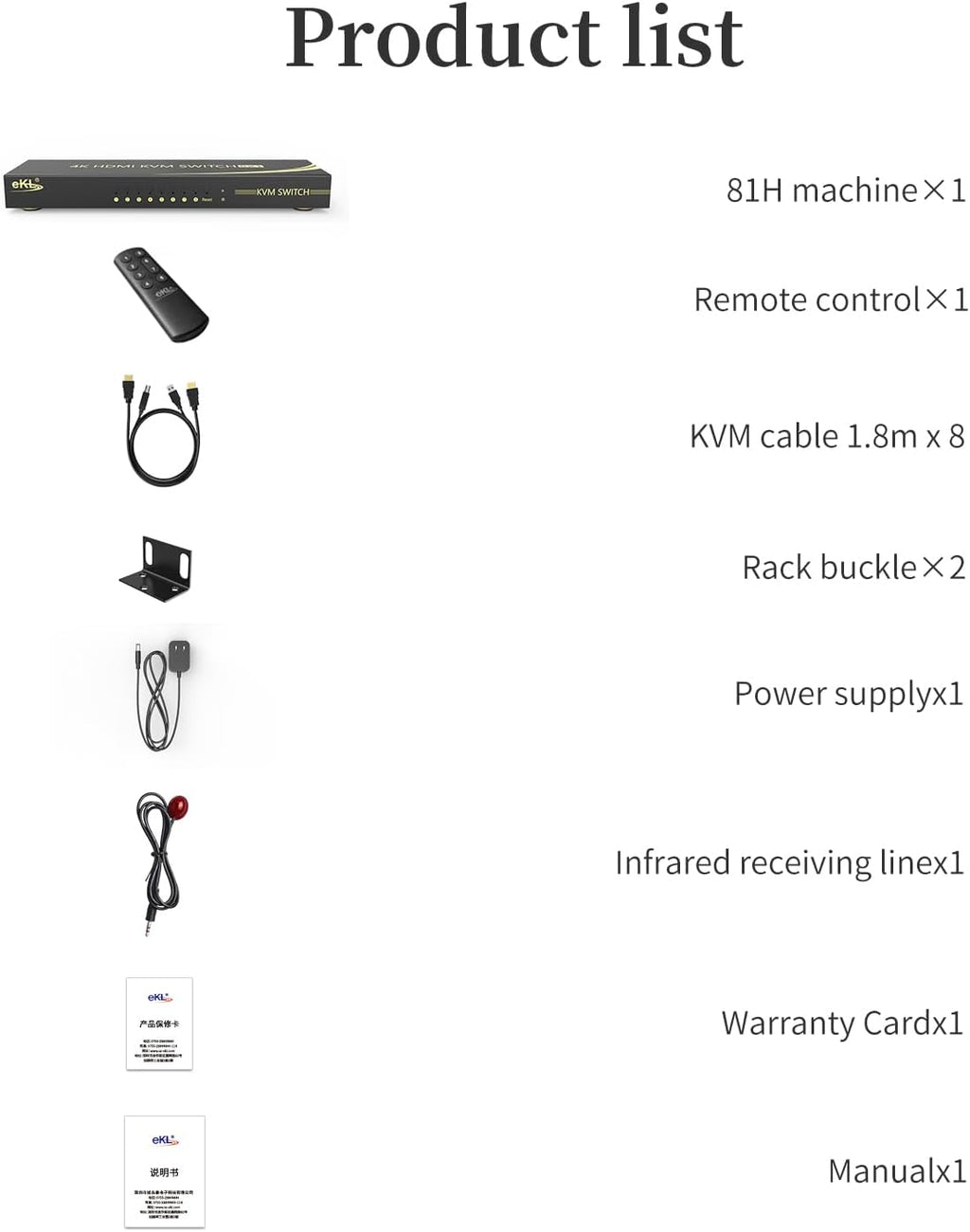 eKL KVM Switch, 8 Port v2.0 HDMI KVM Switch Supports Hotkeys Swapping 4K@60Hz 4:4:4 1080p 3D, 8 in 1 Out 8 PCs Sharing with One Set of Keyboard and Mouse