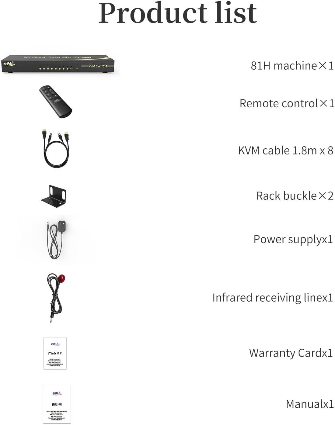 eKL KVM Switch, 8 Port v2.0 HDMI KVM Switch Supports Hotkeys Swapping 4K@60Hz 4:4:4 1080p 3D, 8 in 1 Out 8 PCs Sharing with One Set of Keyboard and Mouse