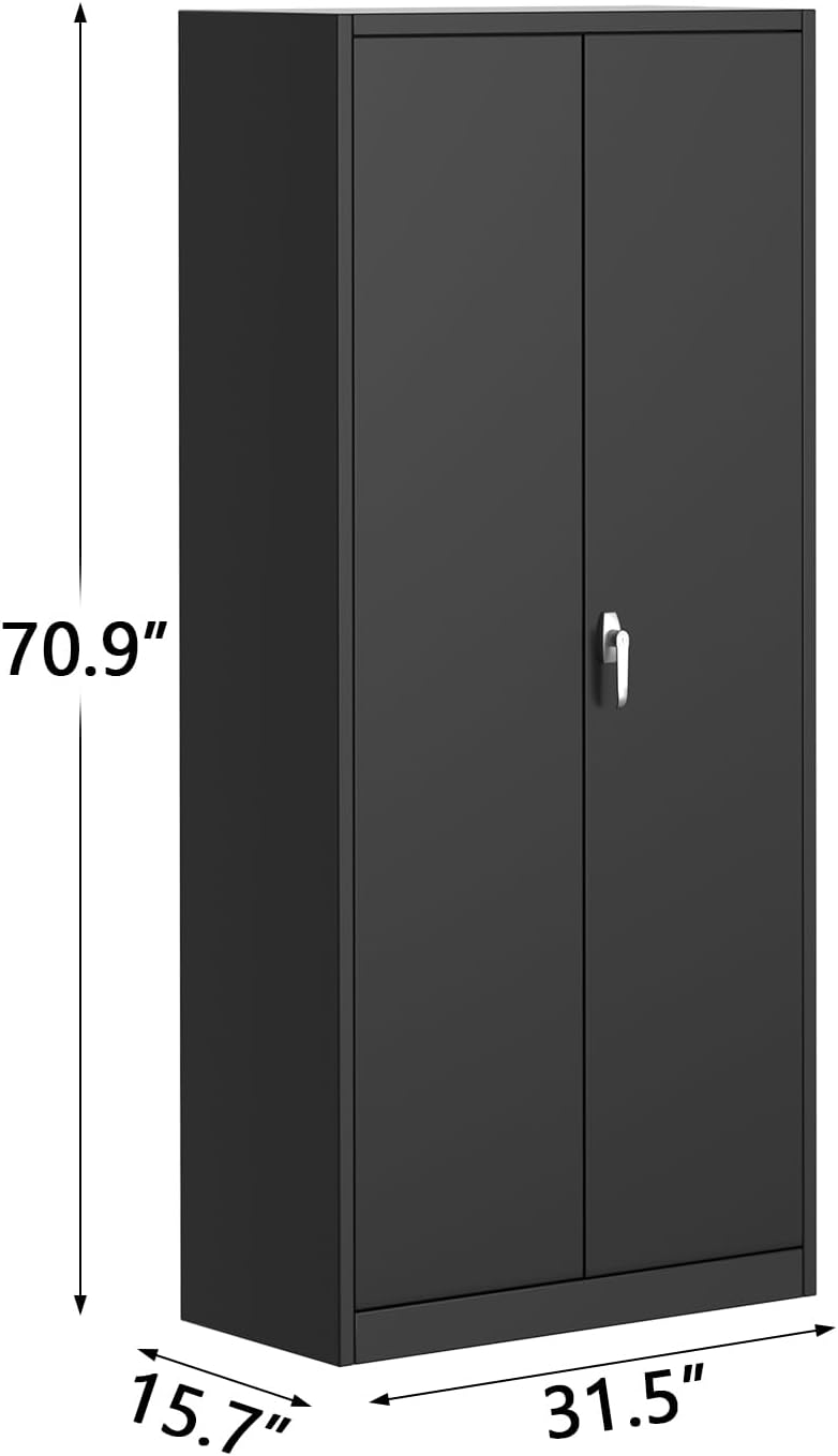 GarveeHome Metal Storage Cabinet with Lock, Steel Tool Cabinet with 4 Adjustable Shelves and 4 Adjustable Feet,Storage Organization for Home, Garage, Office, Shop