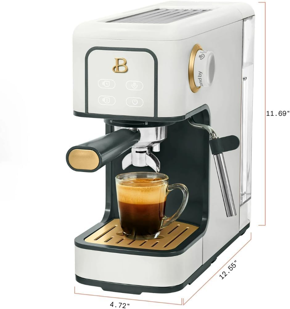 Slim Espresso Maker – 20‑Bar Pressure, Dual‑Spout 52 mm Portafilter, 50 oz Removable Tank, 2‑in‑1 Steam Wand & Touch Controls (White Icing)