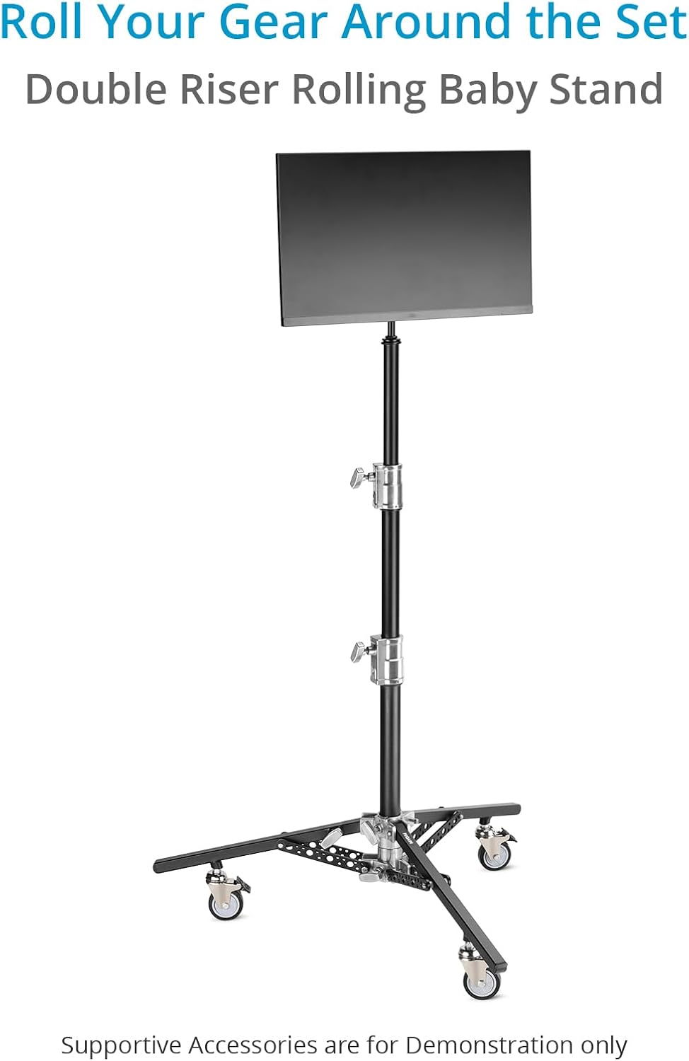 PROAIM 6.16ft Double Riser Rolling Monitor Stand with 5/8' Mount. Includes Rocky Mountain Leg. Height Ranges 33' to 74'. Payload: 33kg/72lb (TP-MNST-01)