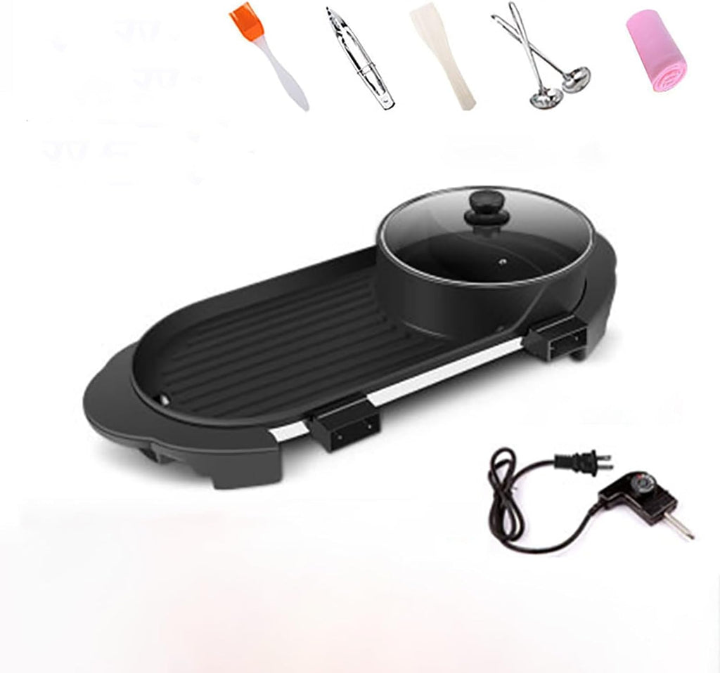 Electric Hot Pot with Grill Indoor Shabu-shabu Hotpot Electric Combo, Removable Hotpot W/Large Capacity Baking Tray, Smokeless Non-Stick, Separate Dual Temperature Control