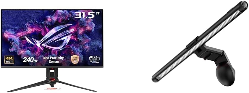 Bundle of ASUS ROG Swift 32' 4K OLED Gaming Monitor PG32UCDMR 4K (3840x2160), QD-OLED, 240Hz, 0.03ms, G-SYNC + ASUS ROG Aura Monitor Light Bar ALB01 - Asymmetrical Lighting bar, 3 Modes, RGB Lighting