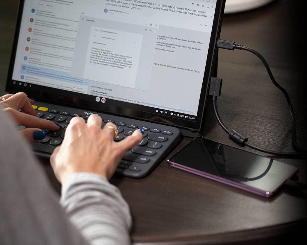 Mobile Pixels Duex Plus Portable Monitor, 13.3'' Full HD IPS , USB A/Type-C Powered Dual-Screen Monitor, Anti Glare Brightness Adjustable Screen