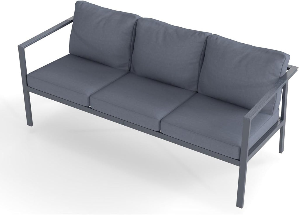 All Aluminum 3-Seater Sofa Outdoor Patio Three Seat Sofa Weatherproof Leisure Couch for Garden Backyard Grey