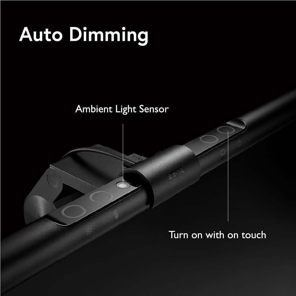 BenQ Screenbar E-Reading LED Computer Monitor Light Lamp with Auto-Dimming and Hue Adjustment Features, Matte Black USB Powered Office Lamp (ScreenBar_Black) Complements with Backlight/RGB setups