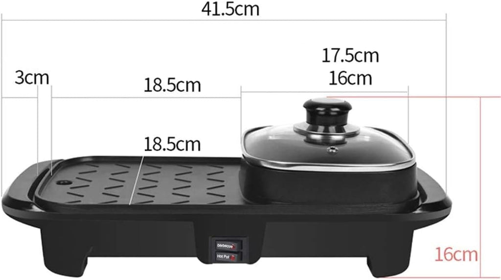 Raclette Electric Griddles 2In1 Electric Grill & Hot Pot Non-Stick Indoor Baking Flat Pan Hotpot Smokeless Grill BBQ Flat Griddle 1100W