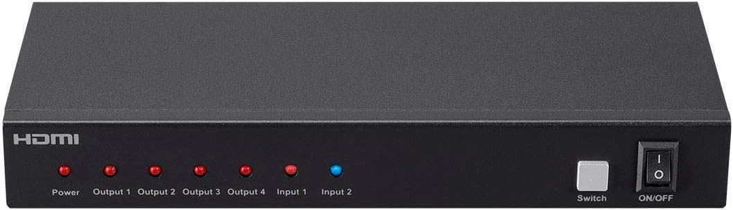 Monoprice Blackbird 4K 2x4 HDMI Splitter and Switch - Dolby Vision and Dolby TrueHD Support, Built in Automatically Adjusting Amplifier, 4K@60Hz, HDCP 2.2, Black