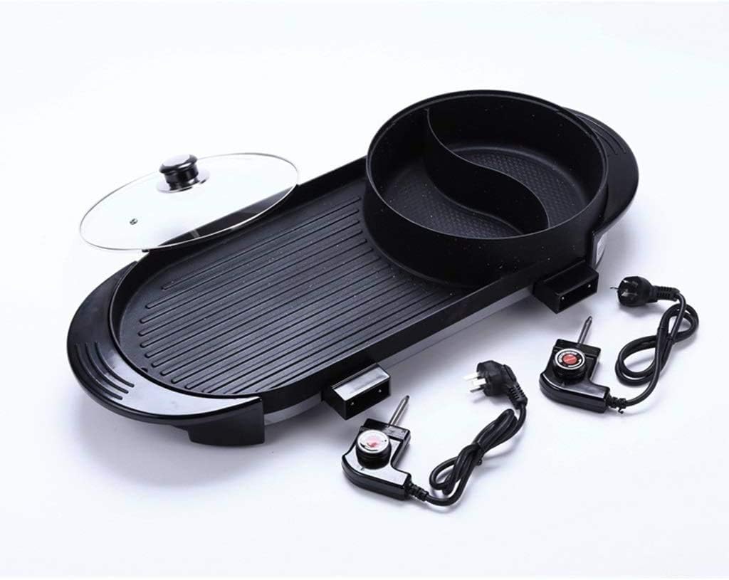 Electric Bbq Grill Indoor, Portable Electric Hot Pot Grill, Barbecue Grill for 1-8 People, Non-Stick Pan Electric Cooker Smokeless BBQ Five-Speed Electric Barbecue Grill