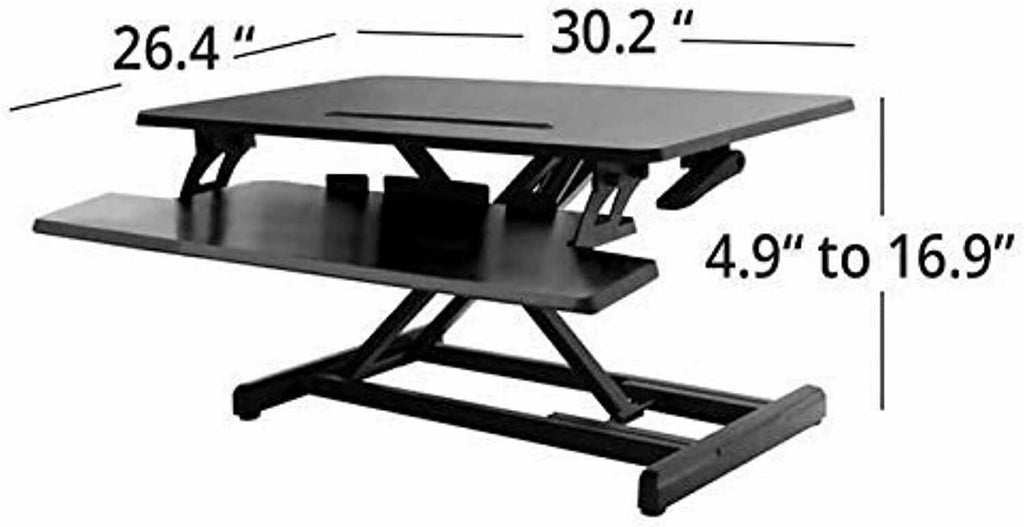 Seville Classics Airlift Height Adjustable Sit Desk Converter Workstation Standing Ergonomic Dual Monitor Riser with Keyboard Tray, Compact Rectangular 30', Midnight