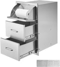 VEVOR Outdoor Kitchen Drawers, 16.5' W x 29' H x 20.5' D Triple Access Drawers, Stainless Steel Flush Mount Cabinets, BBQ Island Storage with Paper Towel Holder & Handle, for Patio Grill Station