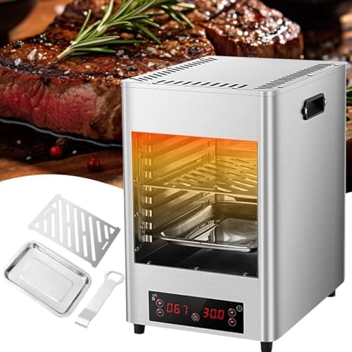 800℃ Electric Steak Broiler - 1700W Indoor Grill with 8 Adjustable Slots, Time & Temperature Control, Stainless Steel for Perfect Steaks, A-220V Kitchen Appliance