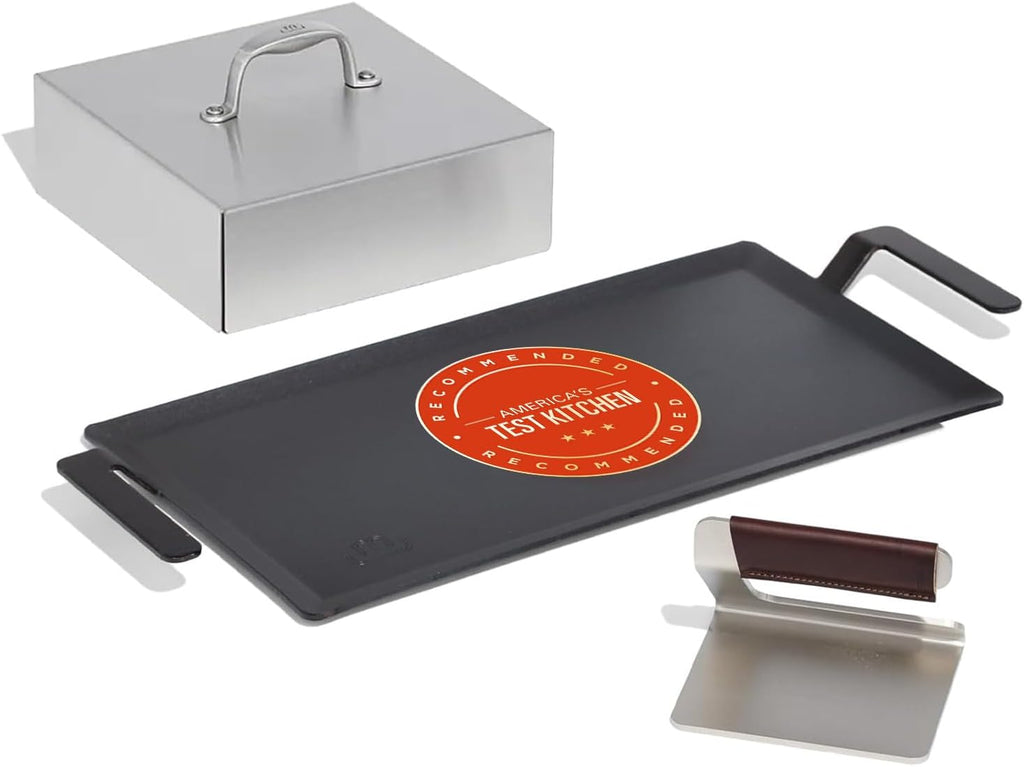 Made In Cookware | Carbon Steel Griddle and Grill Press Set with Half Lid | Professional Cookware | Crafted in Sweden | Induction Compatible