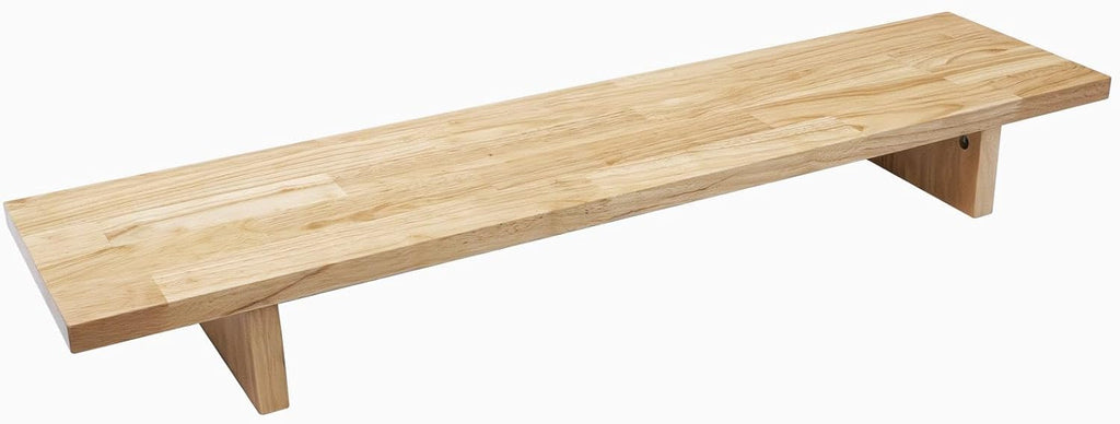 Desky Minimal Monitor Stand – Ergonomic Wood Riser for Single or Dual Monitors, Desk Shelf Organizer to Elevate Screen Height – Natural Rubberwood