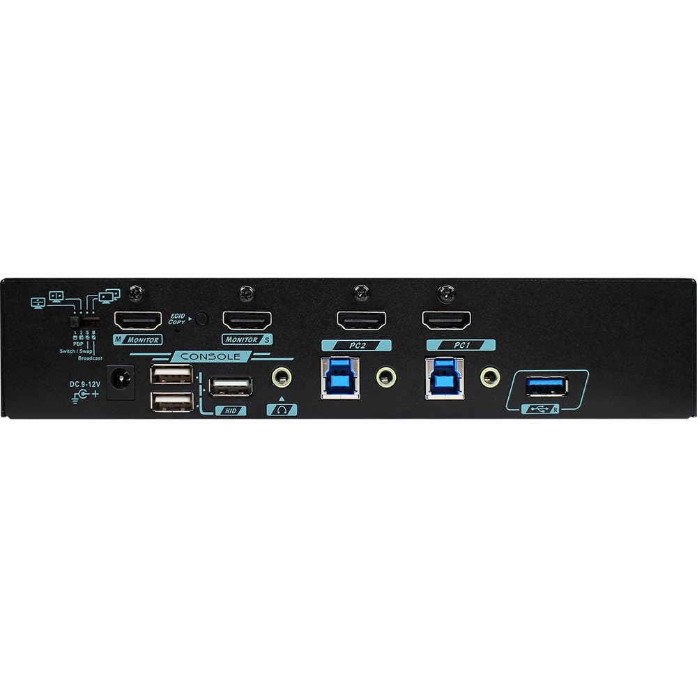 HDMI 1.4 KVM Switch for 2 Computers 2 Monitors, Full-Frame PBP (Vertical and Horizontal Modes), 4K@30Hz, EDID Management, HDCP 1.4 Compliant, Mouse Roaming, Hotkey Controls, MBAG-312