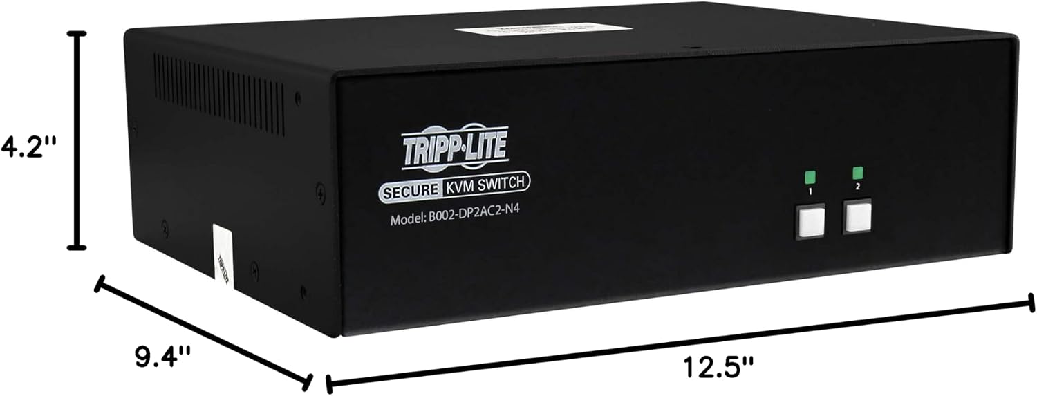 Tripp Lite Secure KVM Switch 2-Port Dual-Head DisplayPort, US Government NIAP-Certified PP4.0 Security, Common Access Card (CAC) Port, 4K @ 30Hz Video, TAA Compliant, 3-Year Warranty (B002-DP2AC2-N4)
