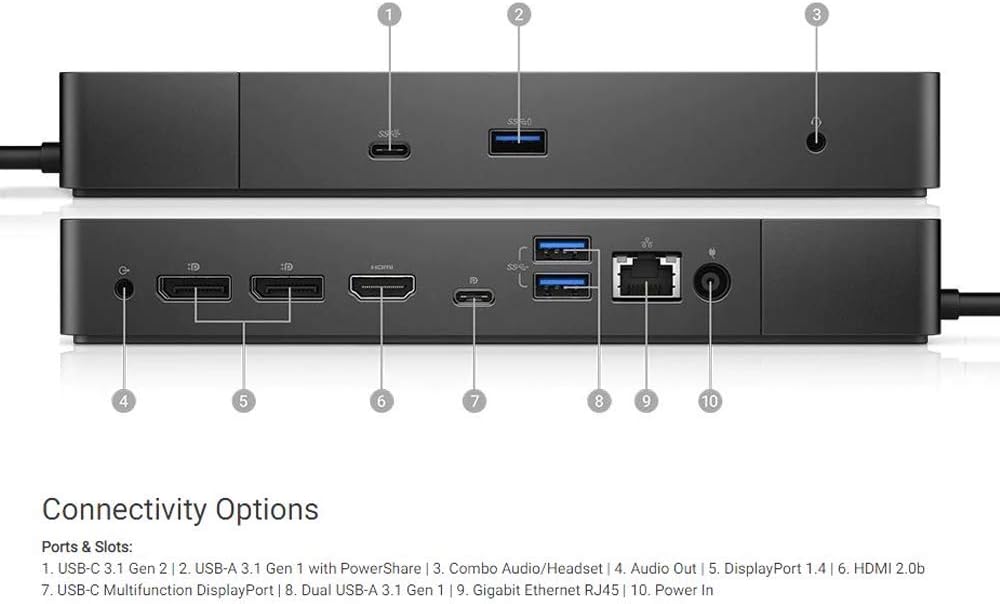 Dell WD19 130W Docking Station (with 90W Power Delivery) USB-C, HDMI, Dual DisplayPort, black