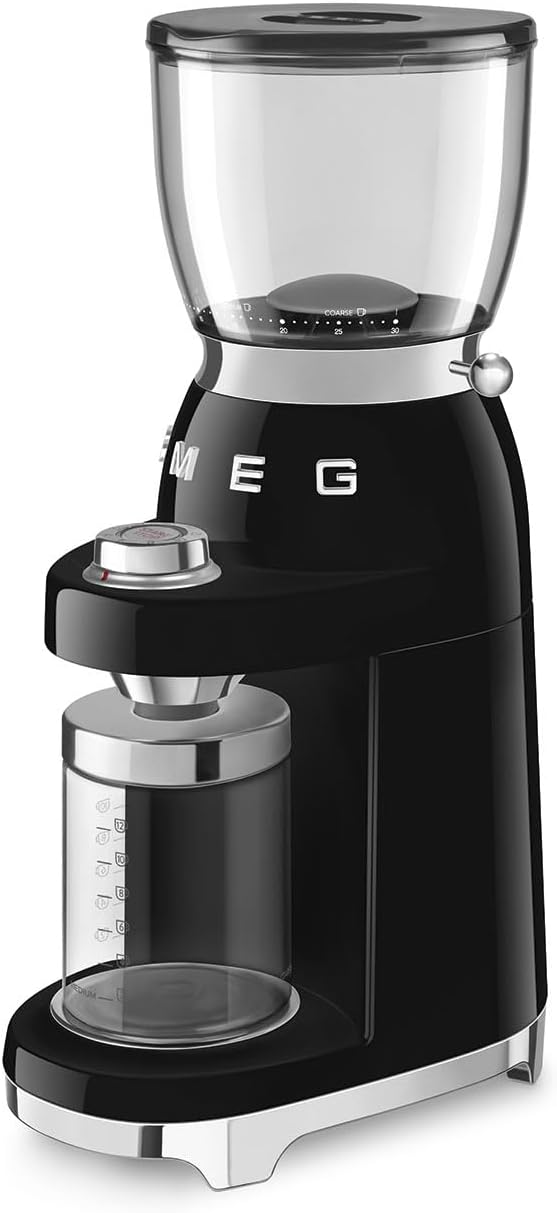 SMEG CGF11 Retro-Style Coffee Grinder – Burr Mill with 30 Grind Settings, Stainless Steel Conical Burrs, Removable Hopper – Precision Countertop Grinder for Espresso, Drip, French Press-Black