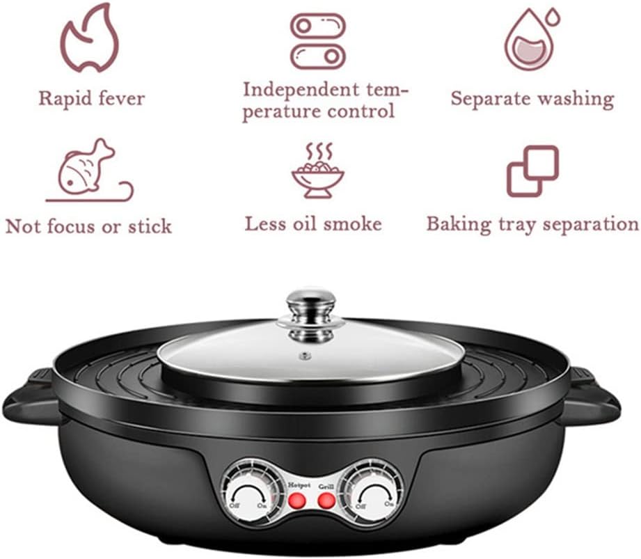 Smokeless Grill Electric Hot Pot Barbecue Machine Large Capacity Temperature Split Home BBQ(white-Dinosaur Doodle4,220V EU)