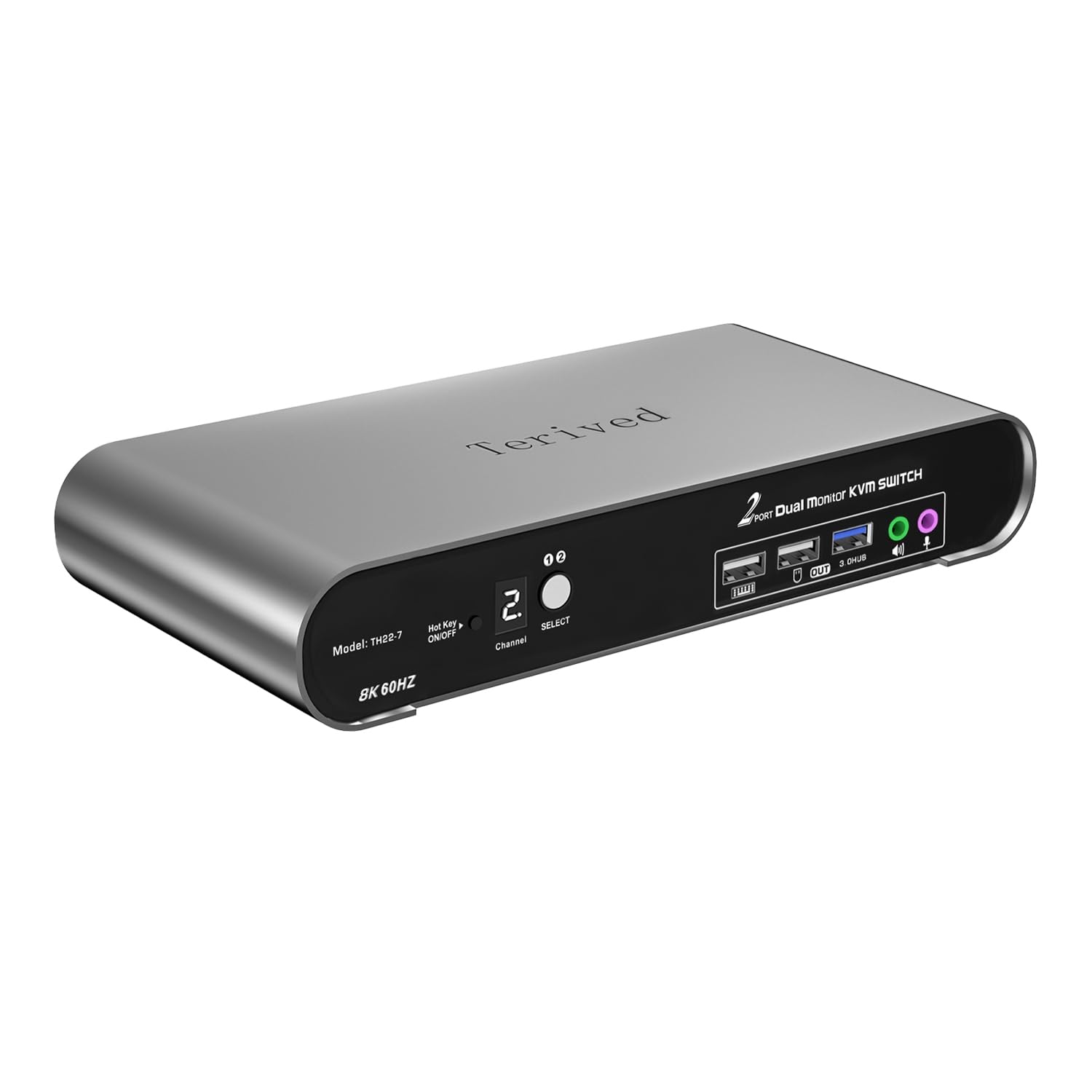 2 Computers 2 HDMI Monitor Automatic KVM Switch 8K@60Hz, Hotkey Switching, EDID, Support 5.1/7.1 Audio and Microphone, Aluminum Shell with Digital Display, USB 3.0 Hub, HDR10 with Cables