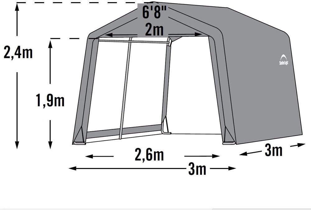 ShelterLogic 10' x 10' Shed-in-a-Box All Season Steel Metal Peak Roof Outdoor Storage Shed with Waterproof Cover and Heavy Duty Reusable Auger Anchors, grey