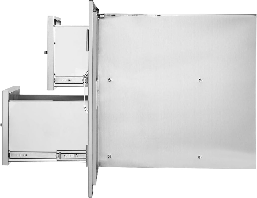VEVOR Outdoor Kitchen Door Drawer Combo, 32.5'Wx21.7'Hx20.5'D, Access Door Double Drawers with Paper Towel Rack, BBQ Island Drawers with Stainless Steel Handles, 30.7'Wx20'Hx21'D Cutout Size