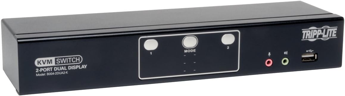 Tripp Lite 2-Port Dual Monitor DVI KVM Switch with Audio, USB 2.0 Hub & Cables (B004-2DUA2-K)