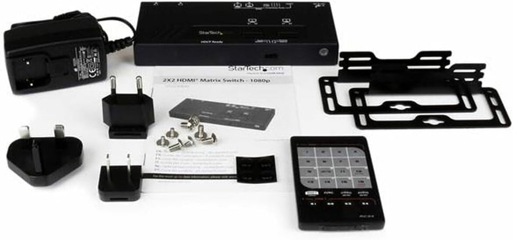 StarTech.com 2x2 HDMI Matrix Switch with Remote - 1080p Automatic & Priority Switcher - Video Wall Auto Selector Splitter Box - Audio Out, TAA (VS222HDQ)