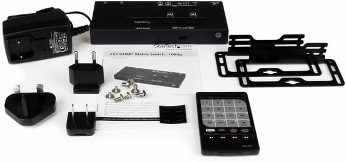 StarTech.com 2x2 HDMI Matrix Switch with Remote - 1080p Automatic & Priority Switcher - Video Wall Auto Selector Splitter Box - Audio Out, TAA (VS222HDQ)