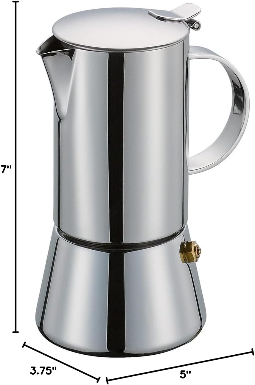 Cilio Stovetop Coffee Maker - 4-Cup, Polished Stainless Steel, Modern - Espresso Maker, Italian Coffee Pot & Percolator