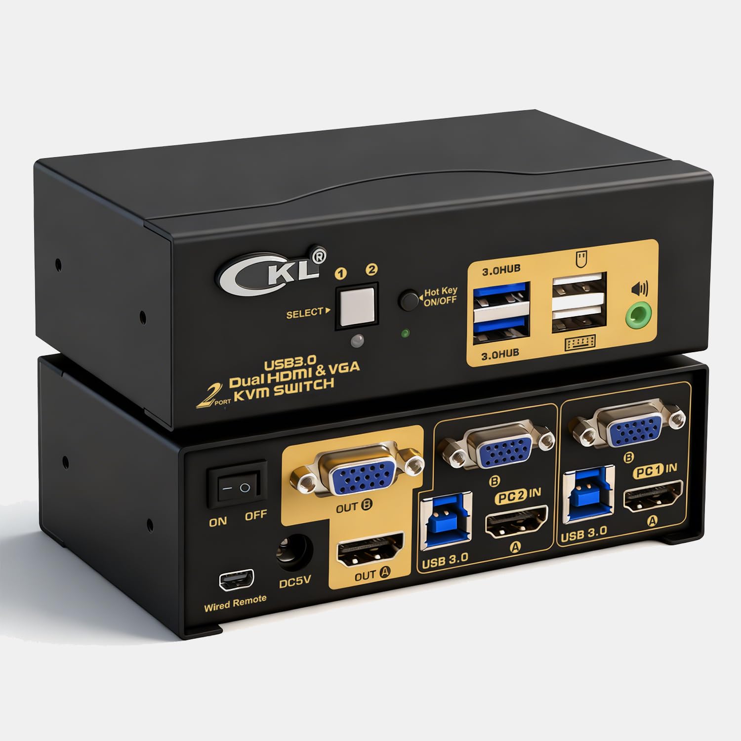 CKL 4K KVM Switch Dual Monitor for 2 Computers 2 Monitors (HDMI + VGA)