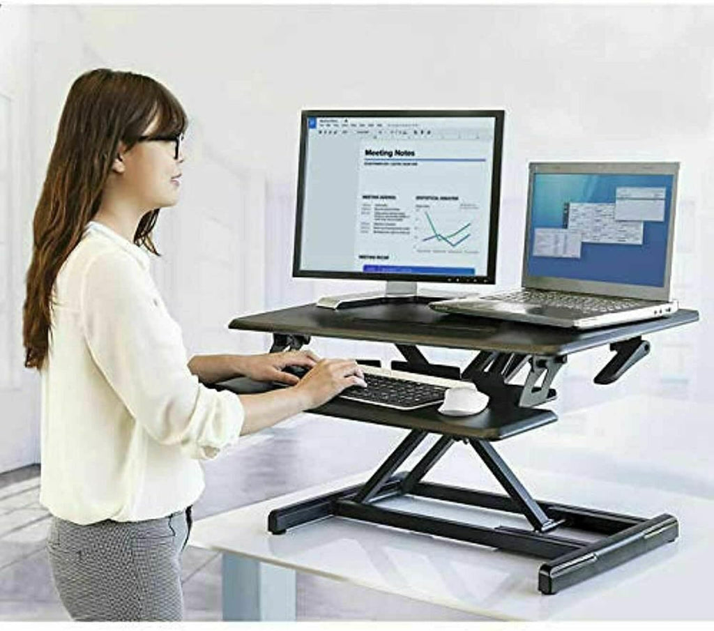 Seville Classics Airlift Height Adjustable Sit Desk Converter Workstation Standing Ergonomic Dual Monitor Riser with Keyboard Tray, Compact Rectangular 30', Midnight