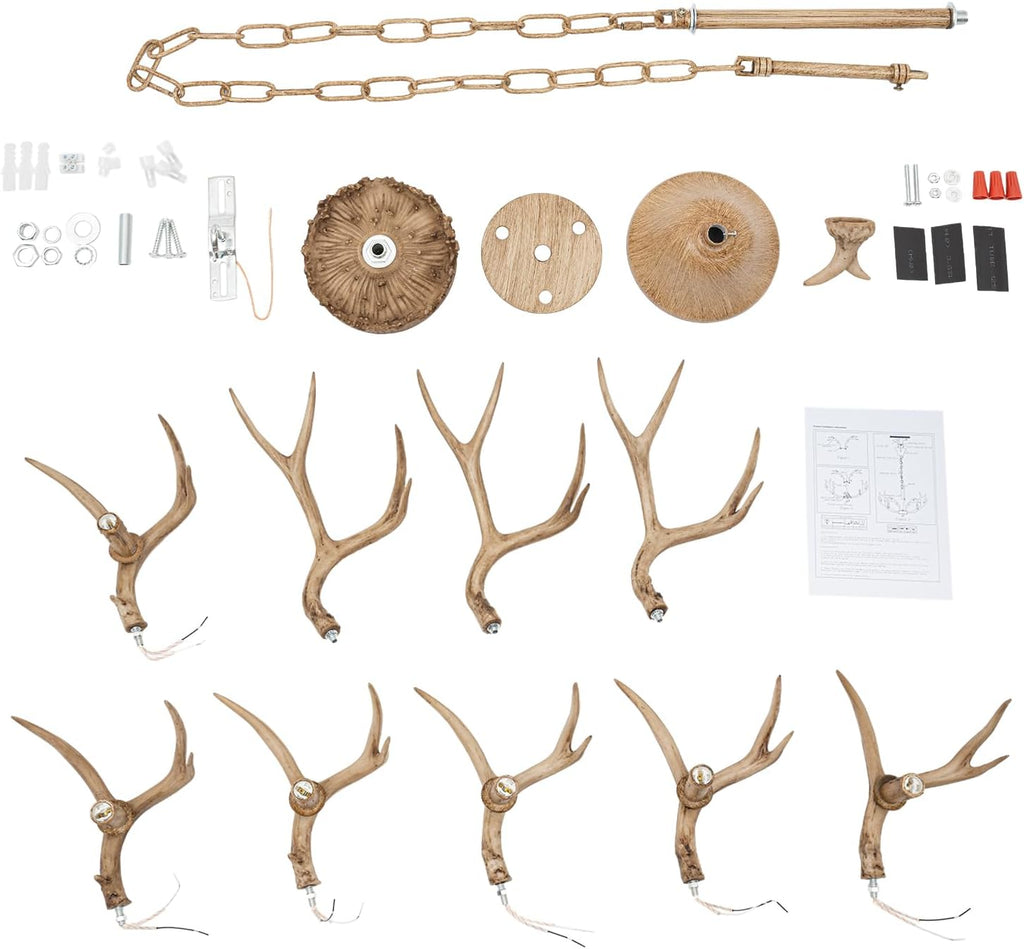 TFCFL 6-Light Antlers Chandelier, Retro Country Style Deer Horn Chandelier Lighting Height Adjustable E12 Base Pendant Light for Living Room Bedroom Kitchen Bar, Bulbs Not Included
