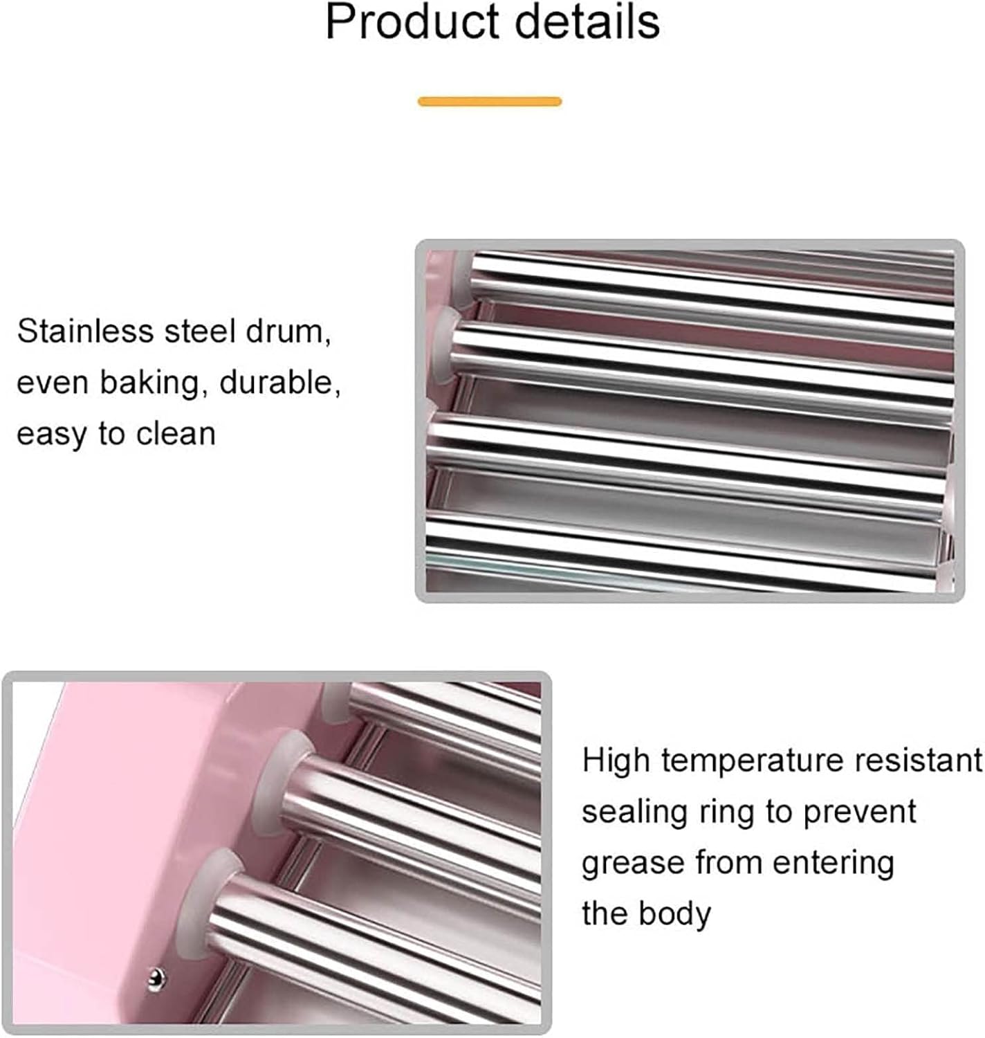 Tabletop hot dog roller machine, electric sausage and hot dog grill, sausage oven, 0-250 degree temperature control.(Pinks)