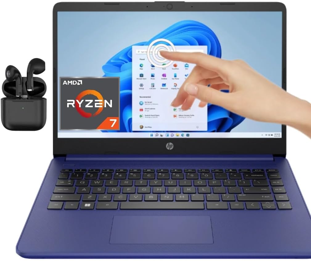 HP High-end 14' Touchscreen Laptop | Wireless Earbuds | AMD 8-Core Ryzen 7 5700U | 32GB RAM | 1TB PCle SSD | USB-C | HDMI | WiFi | Bluetooth | Windows 11 Pro