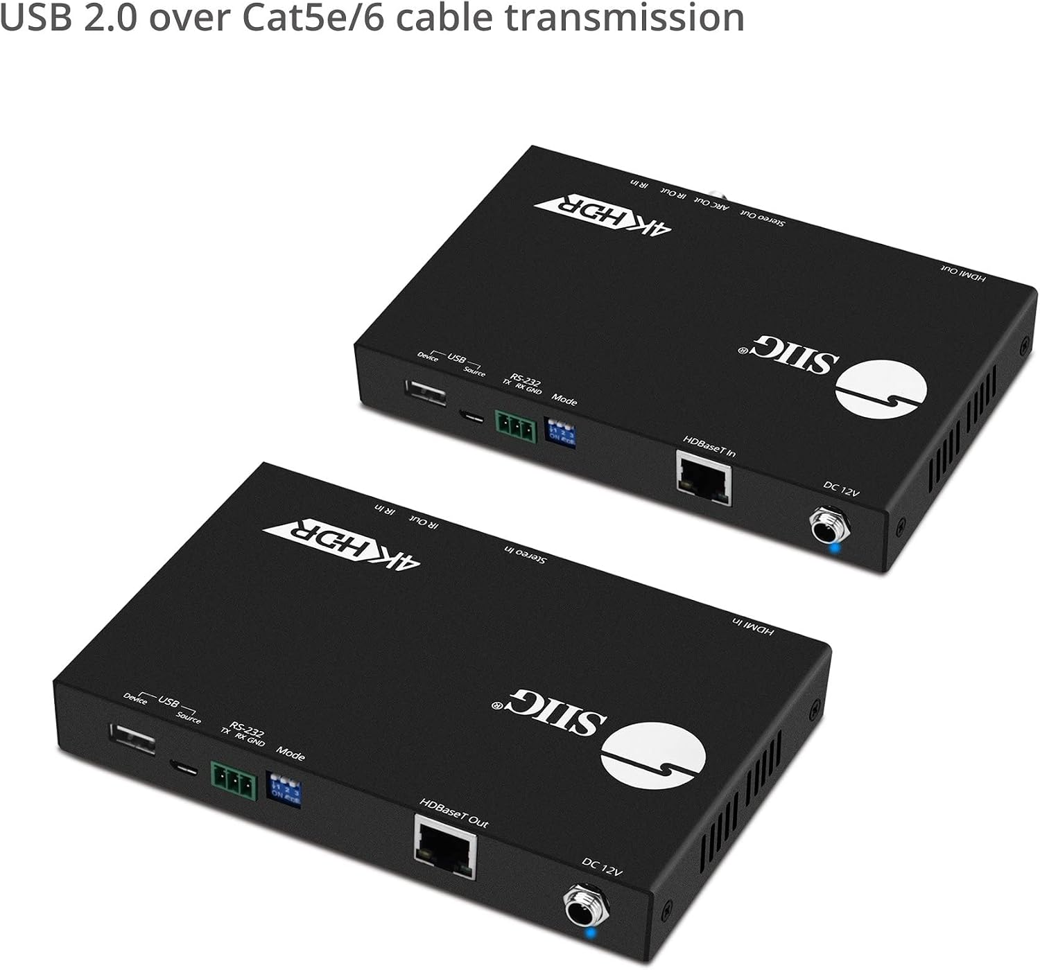 SIIG HDBaseT HDMI Extender 4K 60Hz USB 2.0 KVM RS232 Over CAT5e/CAT6/CAT7, Up to 330ft @ 1080p and 230ft @ 4K 4:4:4, Dual IR, HDR, HDMI 2.0, HDCP 2.2, EDID, PoC, TAA Compliant (CE-H23411-S1)