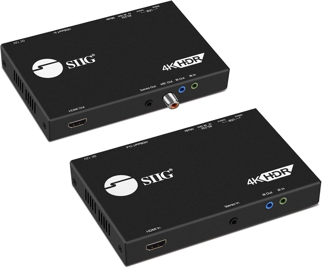 SIIG HDBaseT HDMI Extender 4K 60Hz USB 2.0 KVM RS232 Over CAT5e/CAT6/CAT7, Up to 330ft @ 1080p and 230ft @ 4K 4:4:4, Dual IR, HDR, HDMI 2.0, HDCP 2.2, EDID, PoC, TAA Compliant (CE-H23411-S1)
