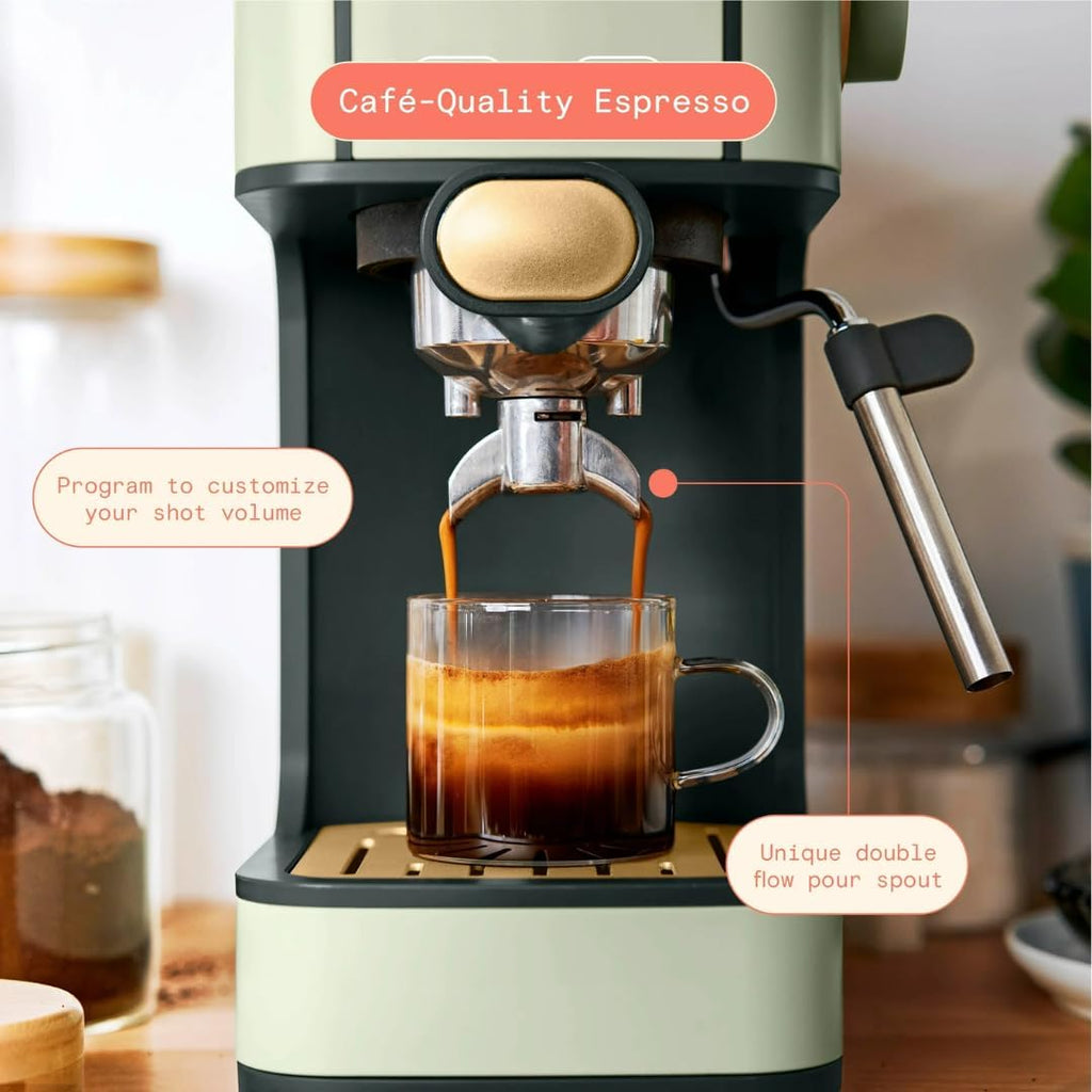 Slim Espresso Maker – 20‑Bar Pressure, Dual‑Spout 52 mm Portafilter, 50 oz Removable Tank, 2‑in‑1 Steam Wand & Touch Controls (Sage Green)
