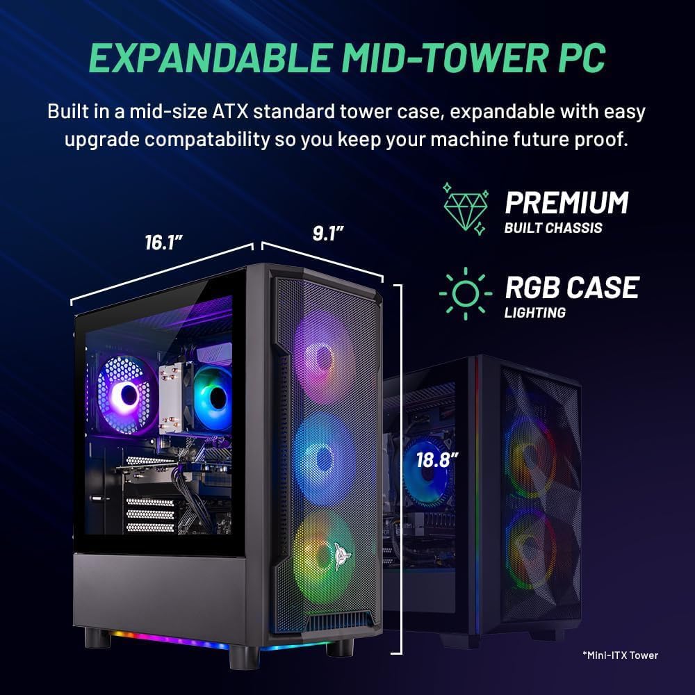 Skytech Gaming Shadow Desktop PC, Ryzen 5 5600 3.5 Ghz (4.4GHz), AMD RX 6600 8GB, 1TB NVMe SSD, 16GB DDR4 RAM 3200, 650W Gold PSU, Wi-Fi, Win 11