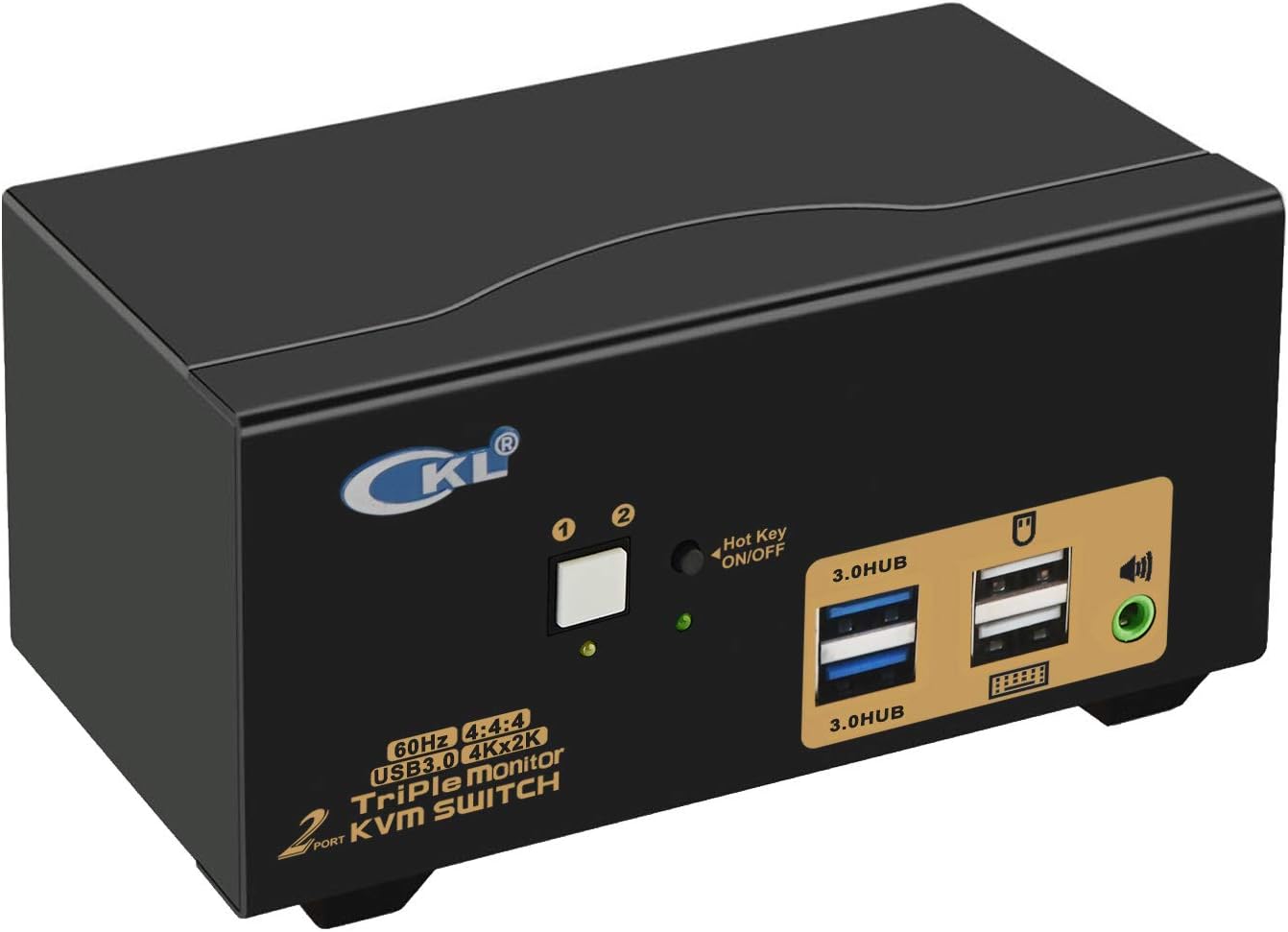 CKL USB 3.0 HDMI KVM Switch Triple Monitor 2 Port Extended Display 4K 60Hz with Cables and Audio 923HUA-3