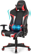 POWERSTONE Gaming Chair - Office Computer Gaming Racing Chair with Lumbar Massager Support PU Leather Adjustable Arms Headrest High-Back Recliner Ergonomic Rolling Swivel (Red)