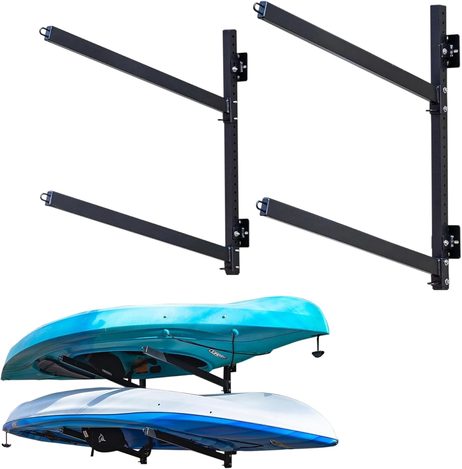 StoreYourBoard G-Kayak Wall Rack – Heavy-Duty Outdoor Kayak Rack for 2 Boats, Adjustable Storage Wall Mount Hanger, Space-Saving Outdoor Storage for Kayak Wall Mount - Holds 200 lbs - Silver