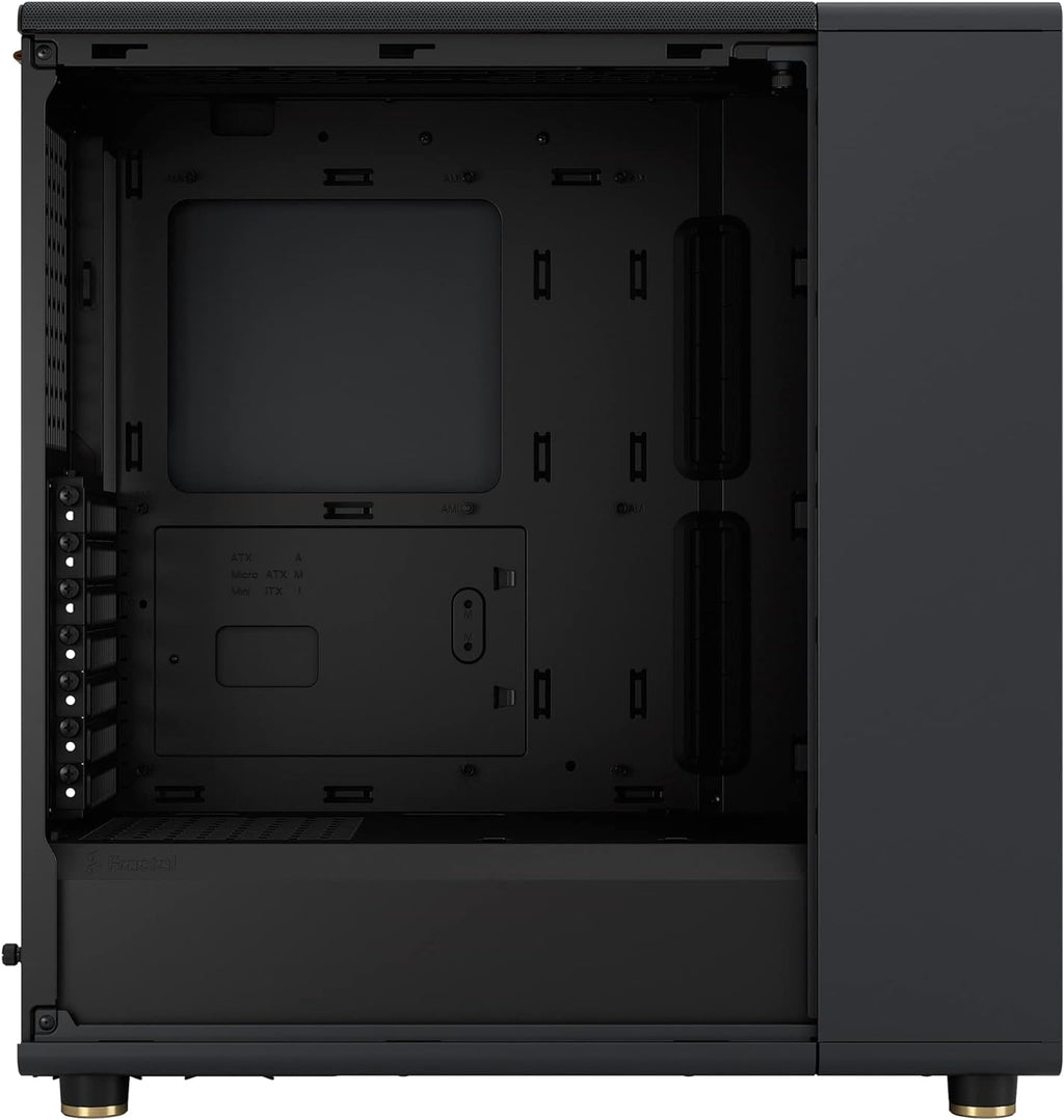Fractal Design North Charcoal Black Tempered Glass Dark - Genuine Walnut Wood Front - Glass Side Panel - Two 140mm Aspect PWM Fans Included - Type C USB - ATX Airflow Mid Tower PC Gaming Case